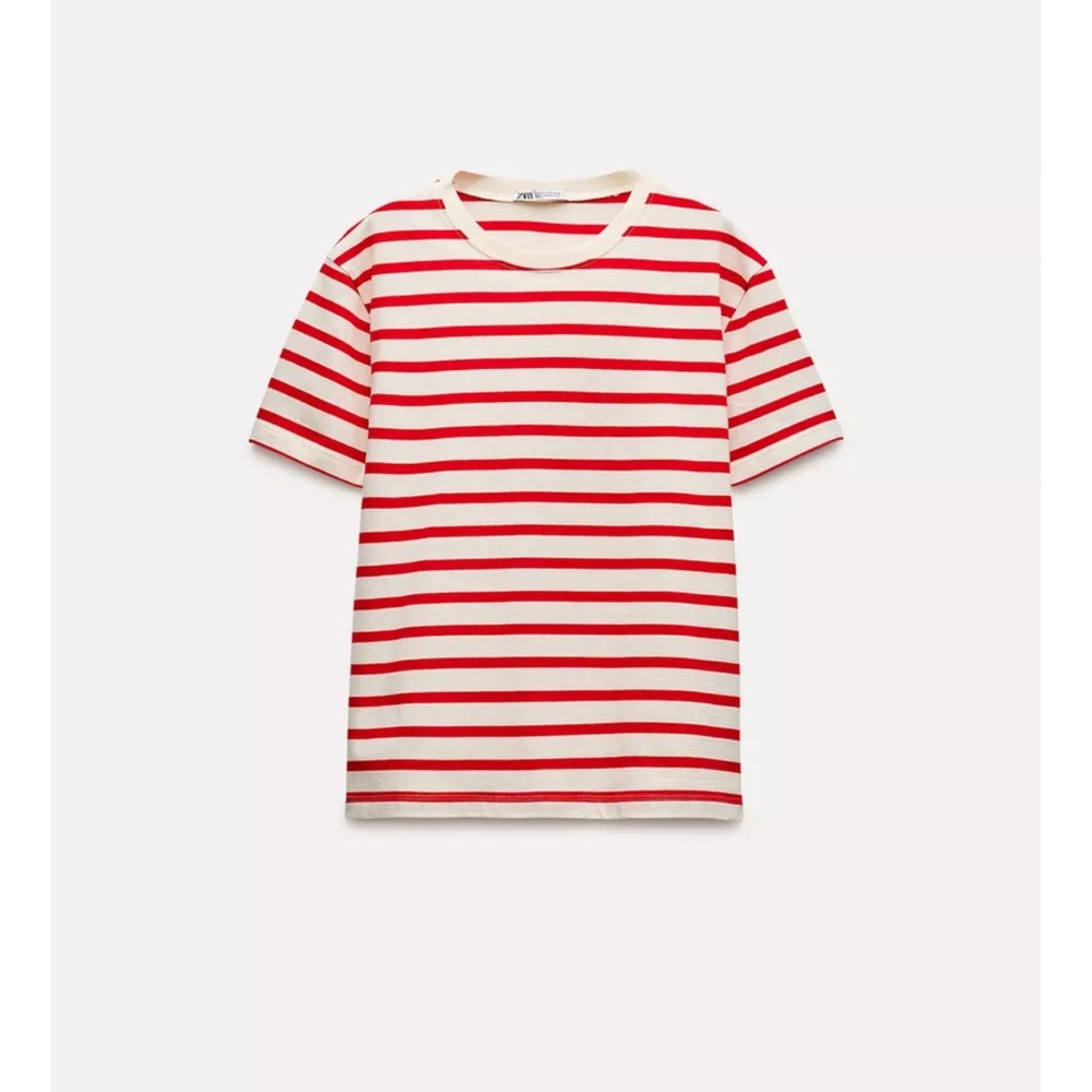 Zara Basic Cotton Tshirt Red Stripe Size Large OWO